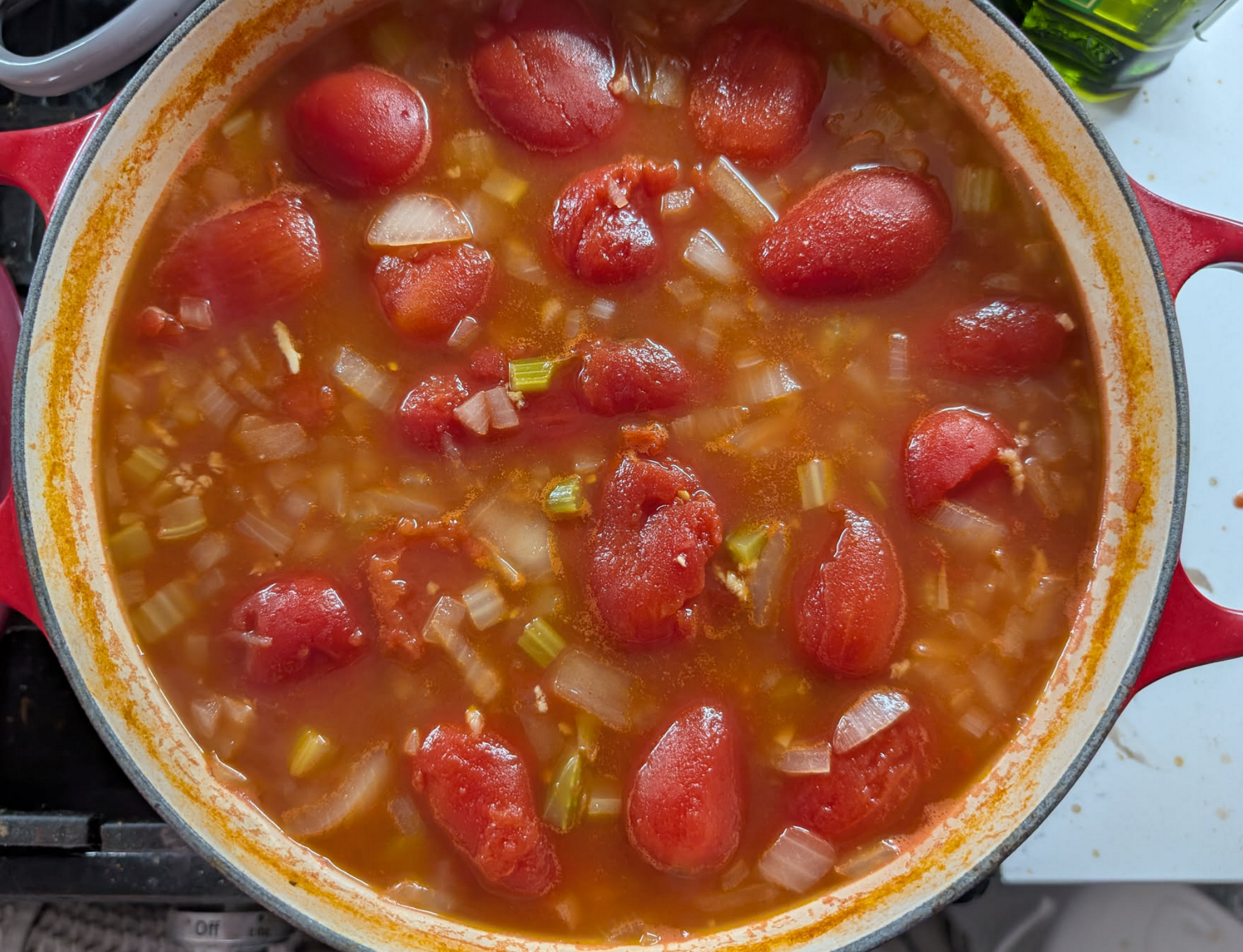 tomato bisque simmering in a pot